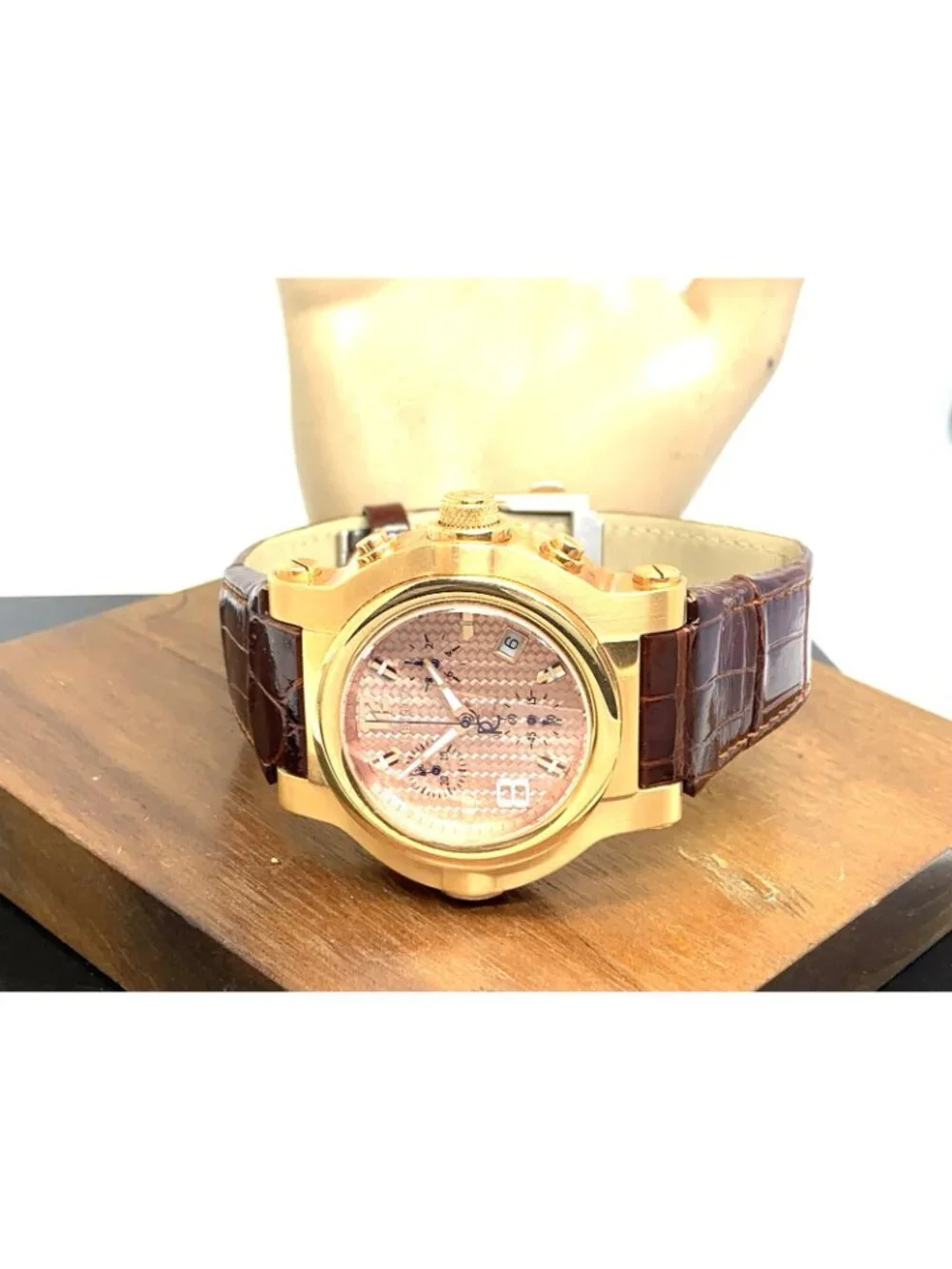 Renato Men's Watch Swiss Quartz Chronograph Rose Gold Steel Brown Leather 45mm